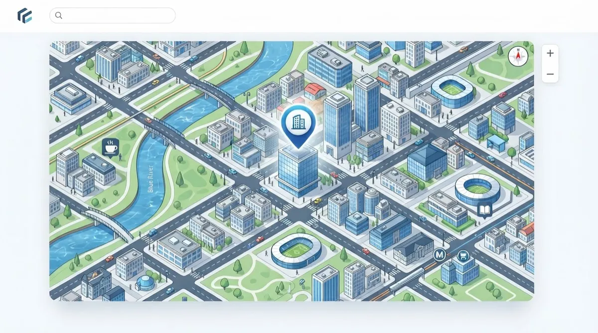 Office location and city map navigation overview