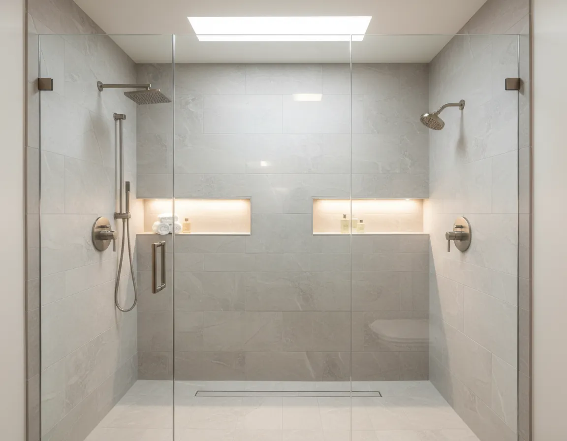 After modern walk-in shower