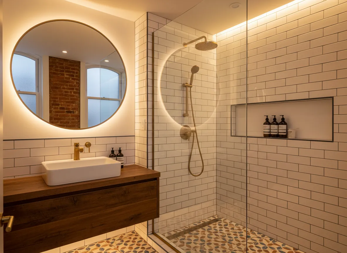 Walk-in shower bathroom renovation in Brooklyn brownstone