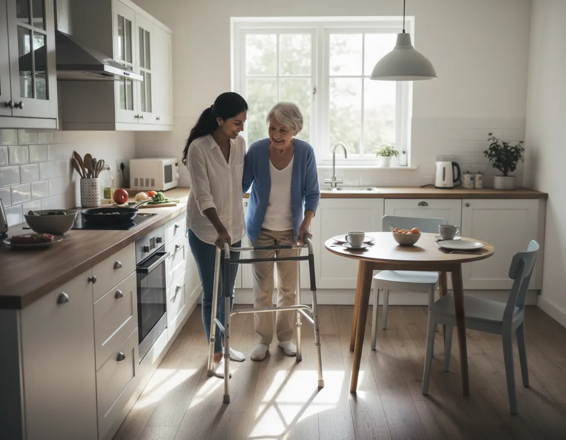 Caregiver assisting senior with daily activities