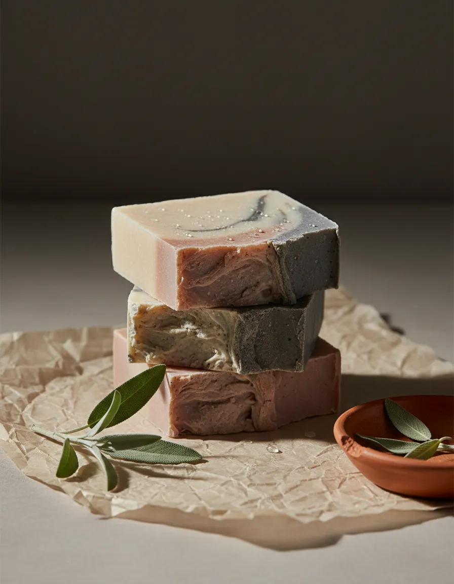 Tactile organic soap edges and textures