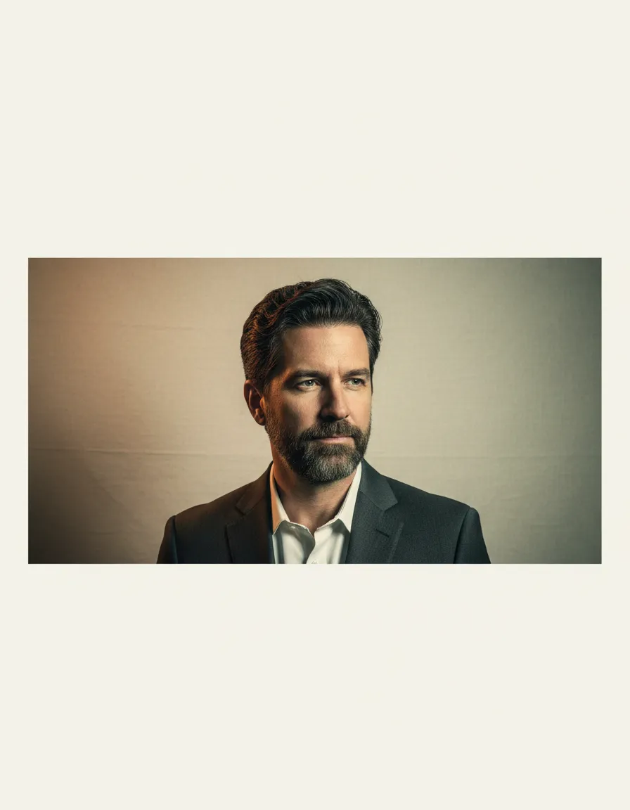 High-end editorial portrait of the author