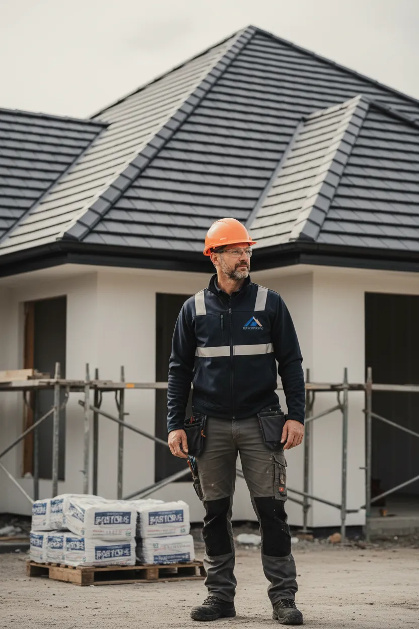 Professional FG Roofing crew member on a clean job site