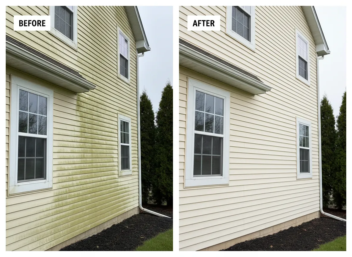 Before and after house washing example