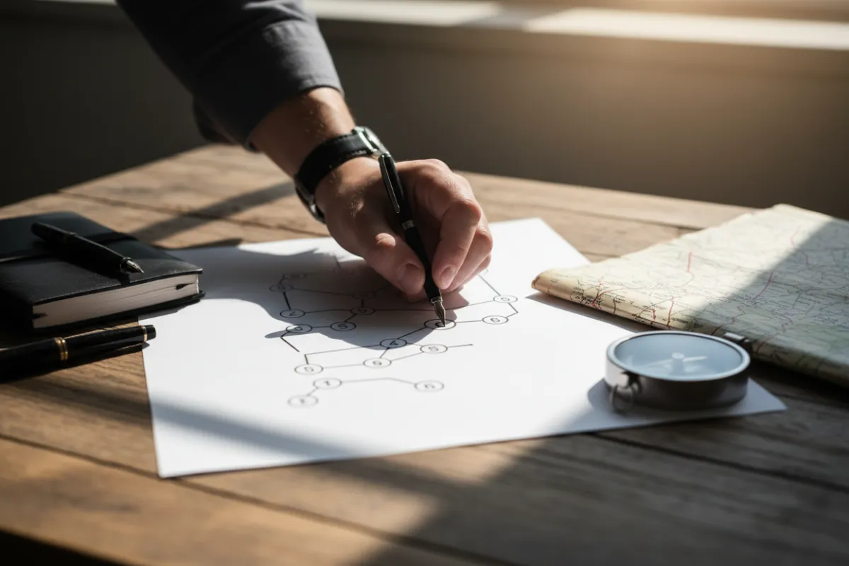 Feuille de route imprimée avec étapes numérotées