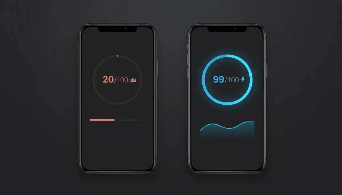 Mobile speed comparison 20/100 vs 99/100