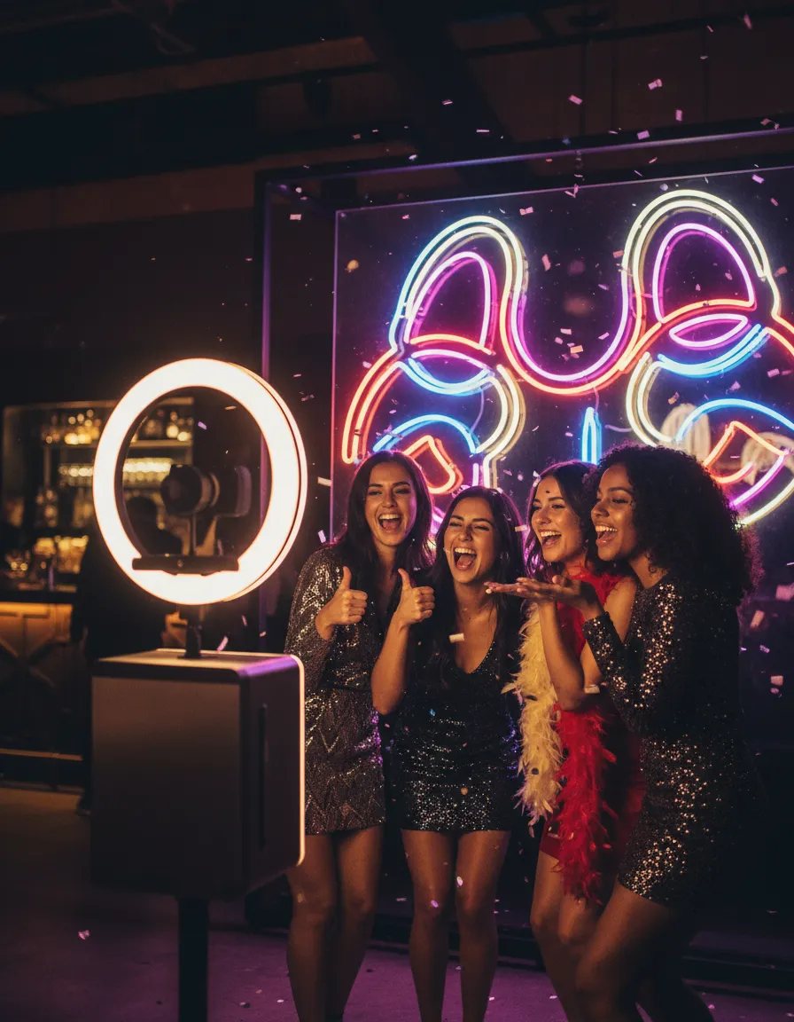 NYC corporate event with photo booth entertainment at Manhattan venue with business professionals networking