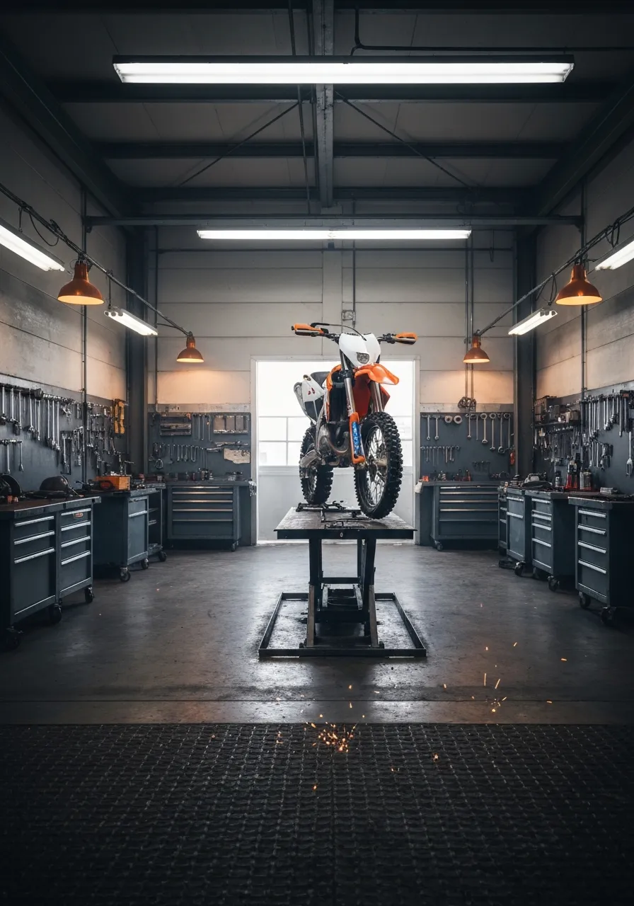 Full Throttle Offroad shop interior showing a gritty, high-contrast workspace