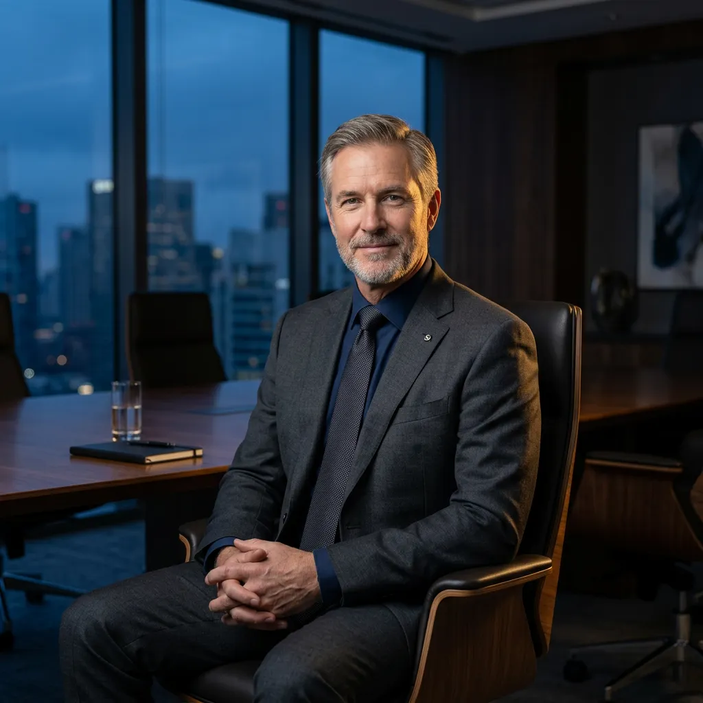 Marcus Vance, Founder of Apex Logic Group in modern executive office