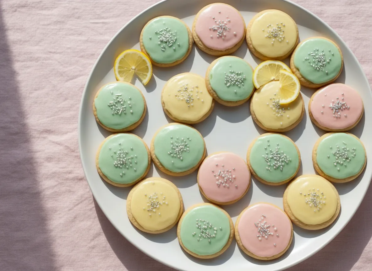 Sugar cookies with pastel icing.
