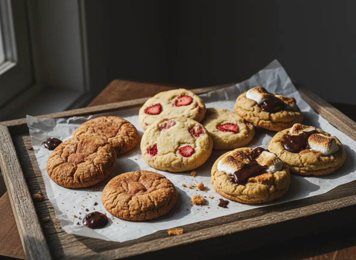 Assorted cookies with chocolate and sprinkles.
