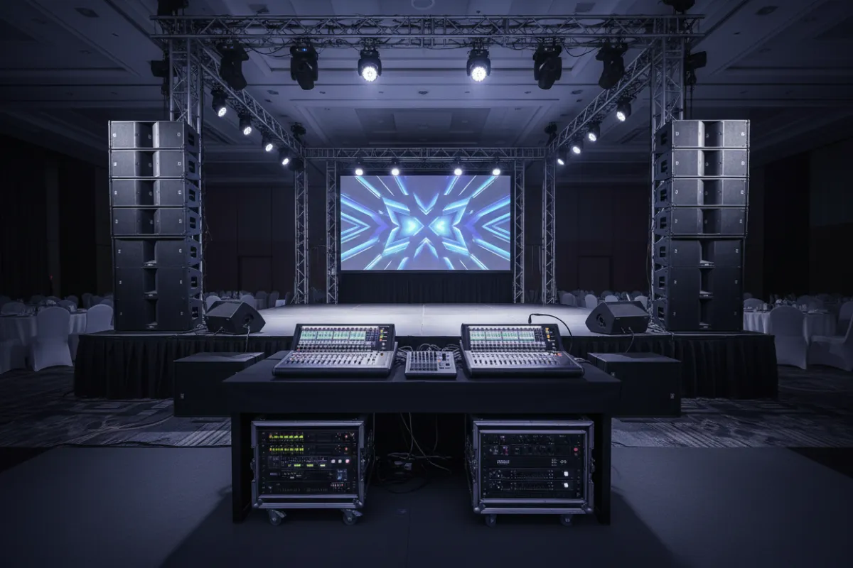Lighting and audio setup for event rental