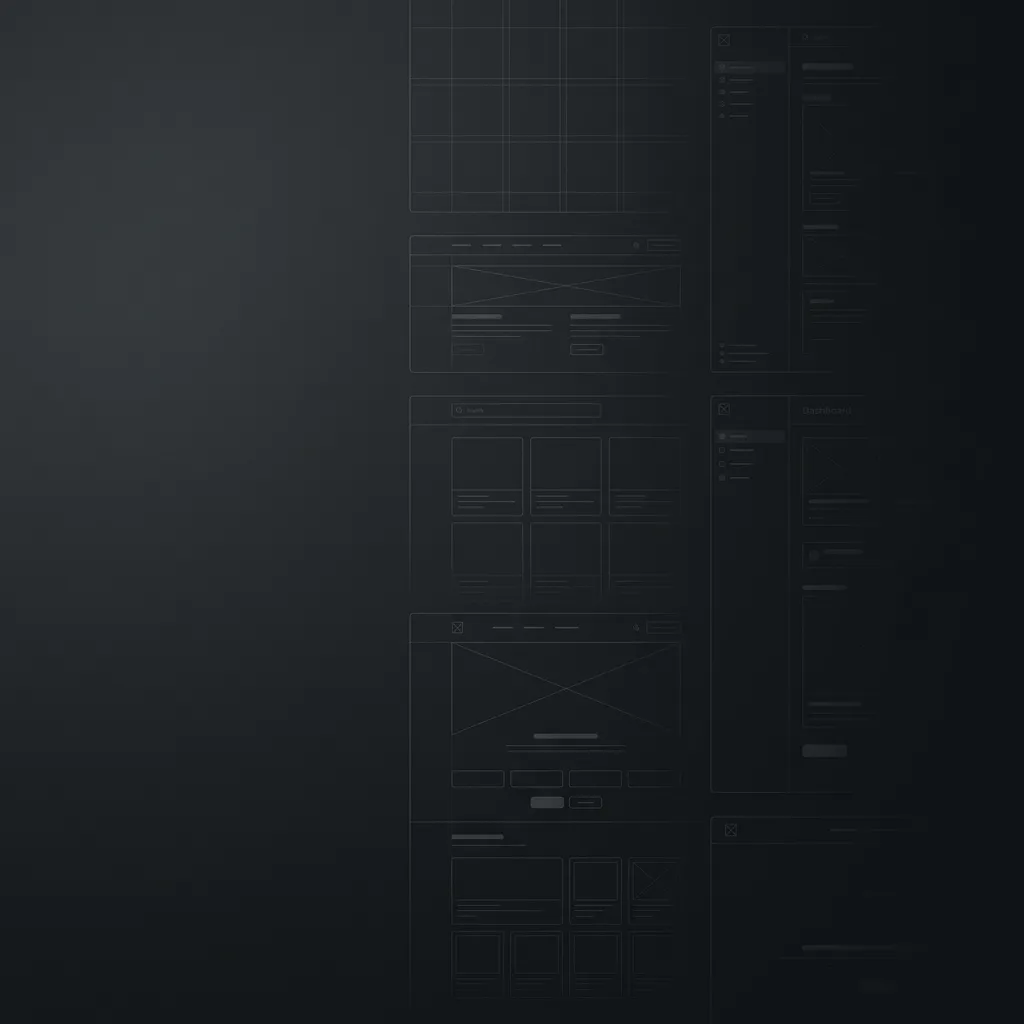 Subtle, dark wireframes or UI mockups fading into the background on the right edge