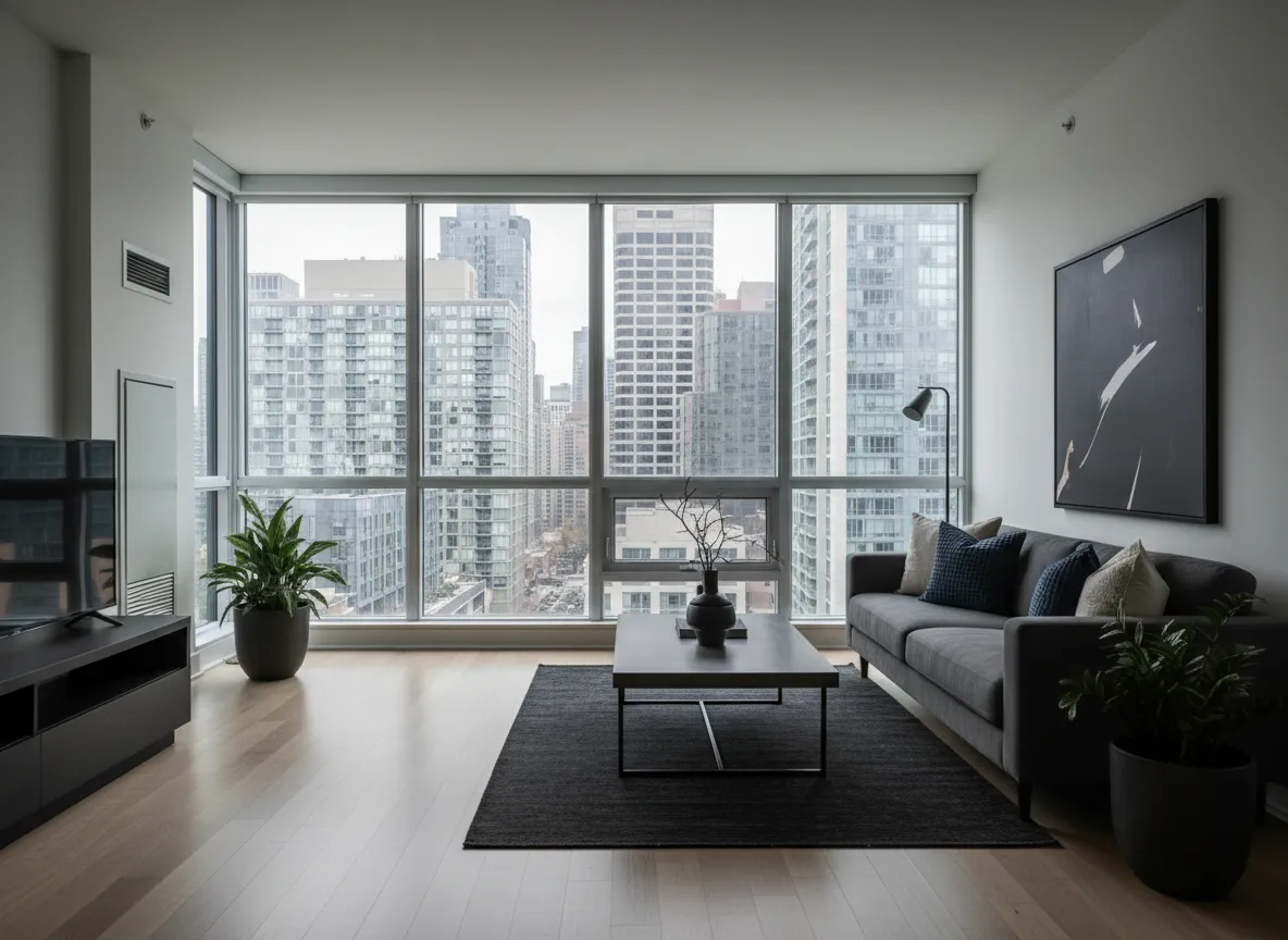 Bright modern living room listing photo