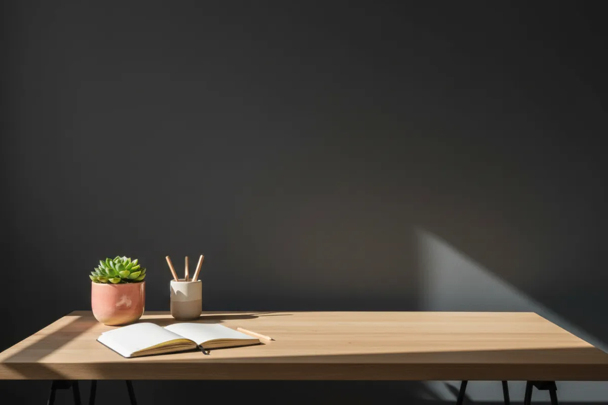 An organised home office desk showing clear spaces