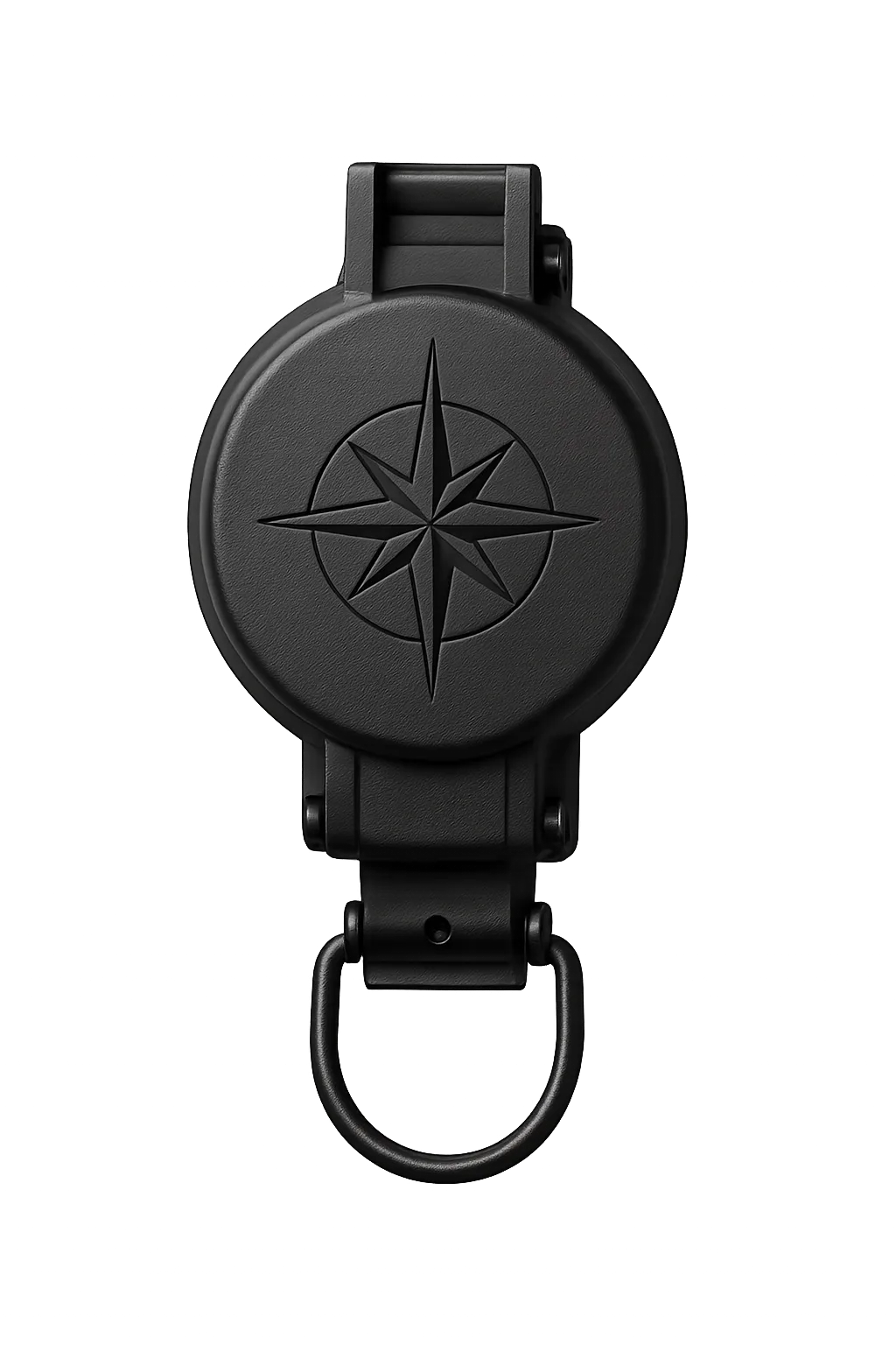 Matte-black tactical pocket compass on a clean background