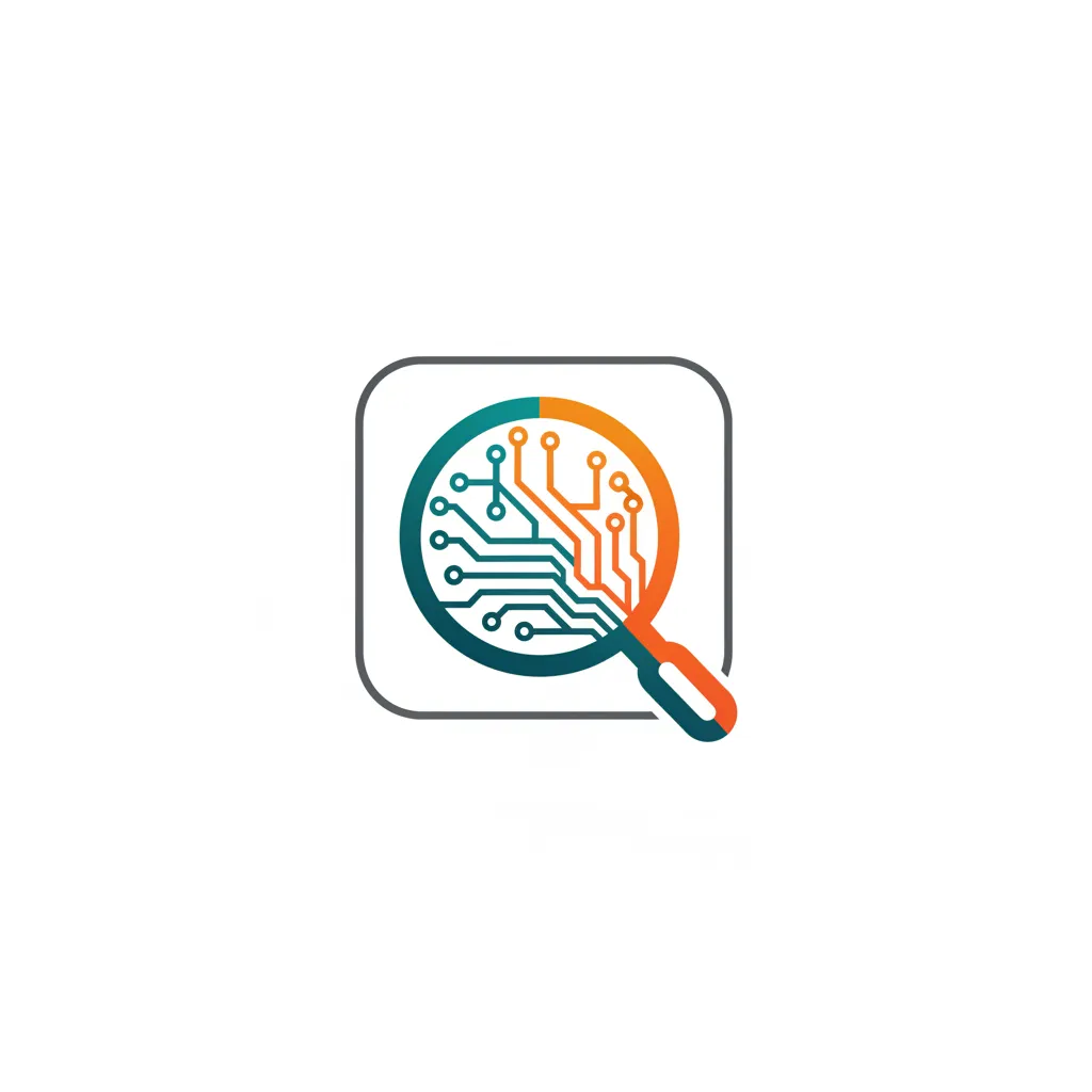 AIGetFound.com logo concept: stylized magnifying-glass with circuit traces.