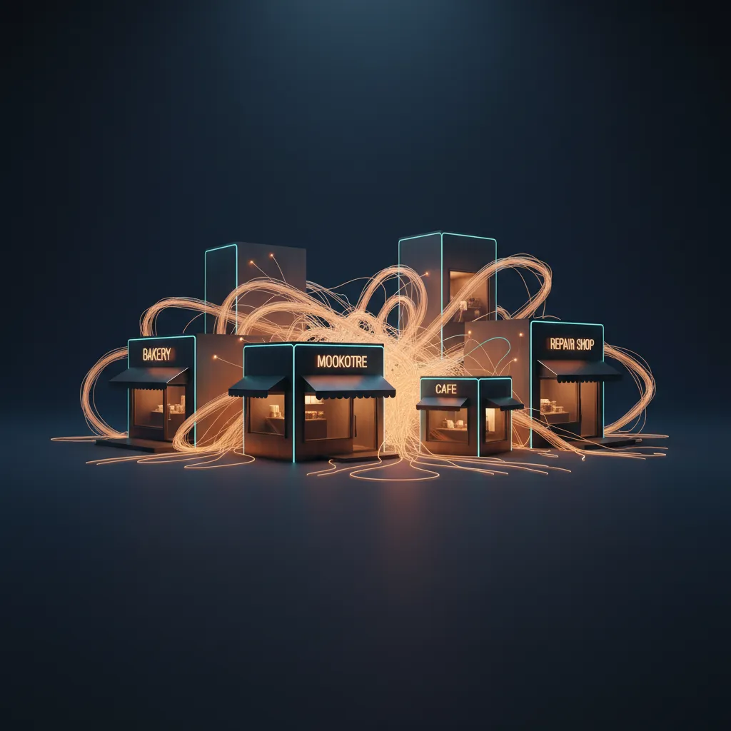 Conceptual visualization of connected local businesses powered by AI