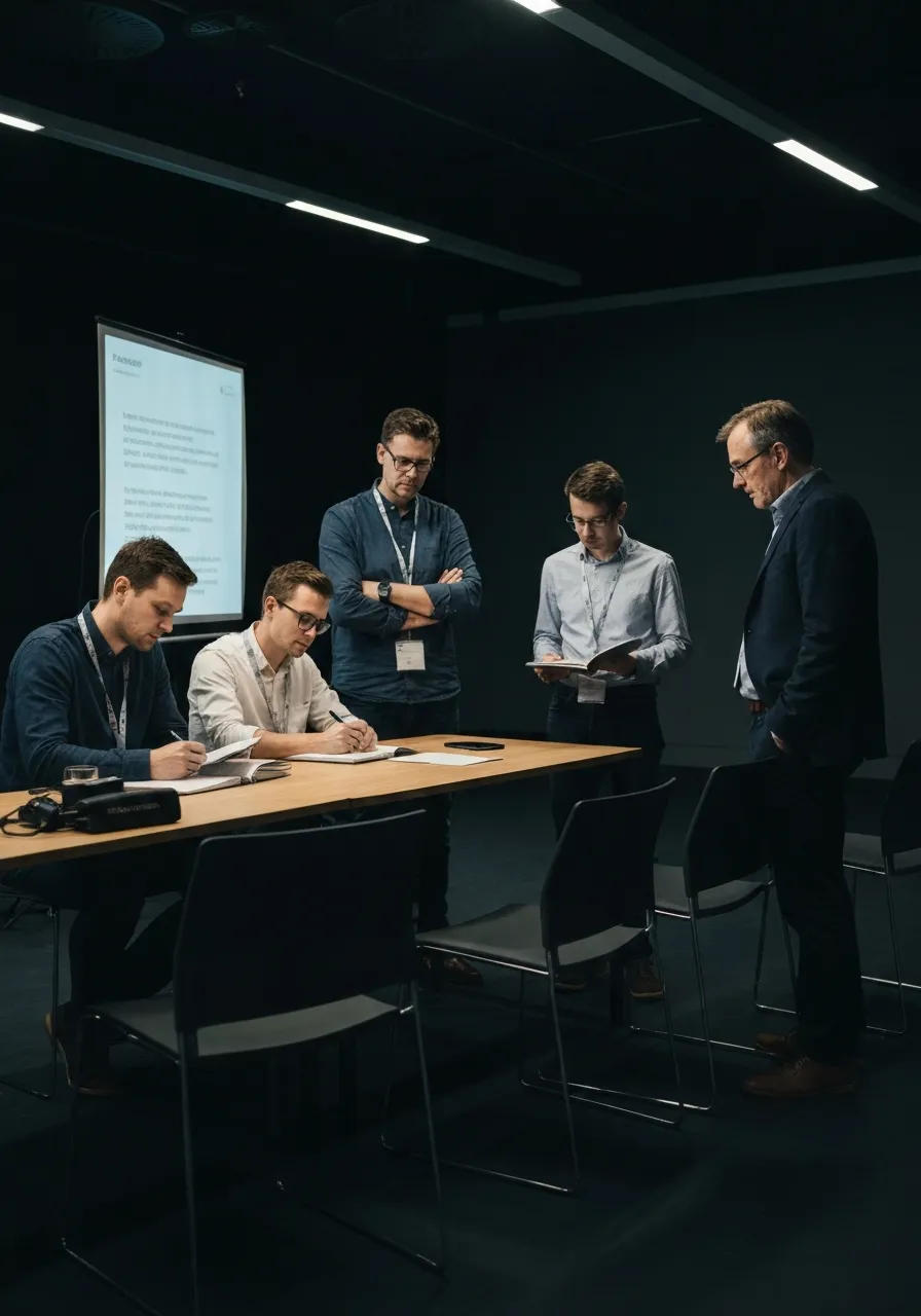 Profesionálové diskutují a spolupracují na technologickém eventu