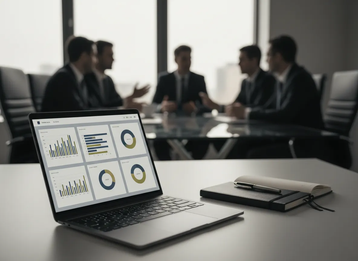 Profesionální pracovní prostředí s notebookem a dashboardem