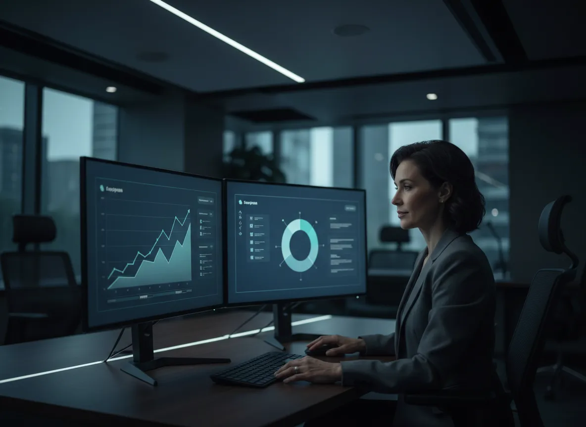 Profesionál pracující s AI u monitoru