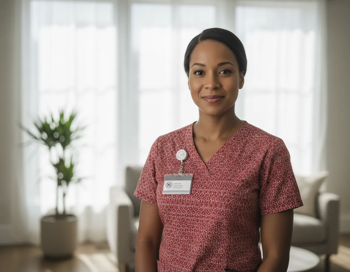 Professional home health nurse smiling