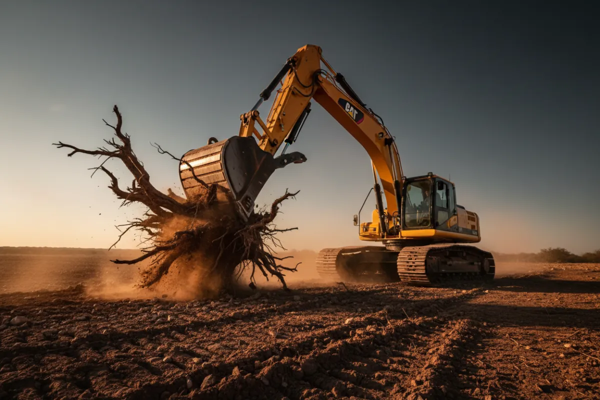 Excavator machinery for heavy mesquite rooting
