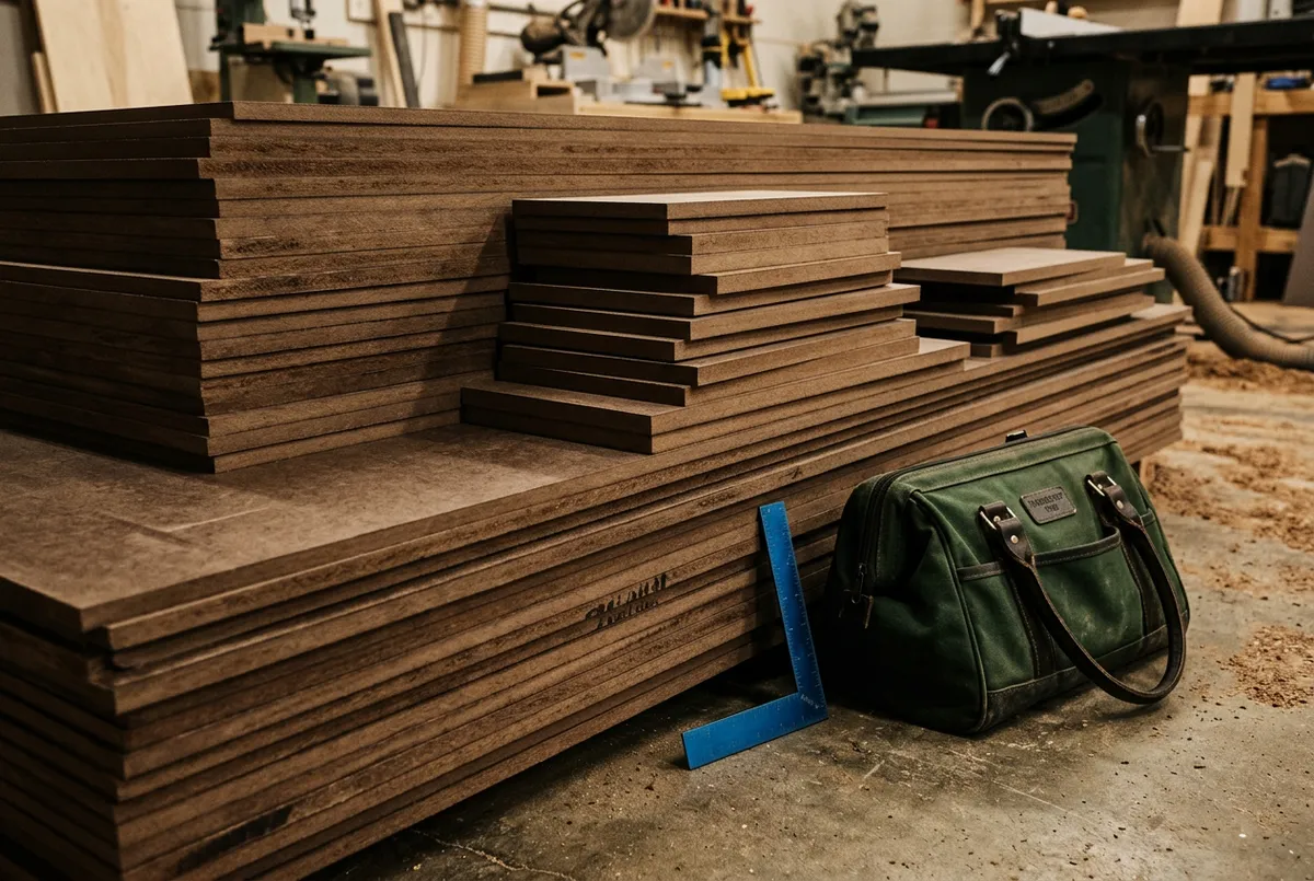 Stacked premium 3/4 inch MDF sheets and cut panels