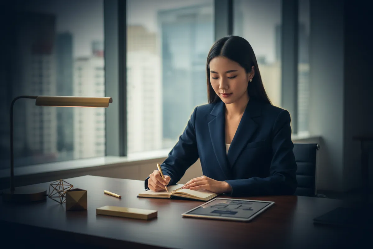 Ambitious individual professional mapping out career goals