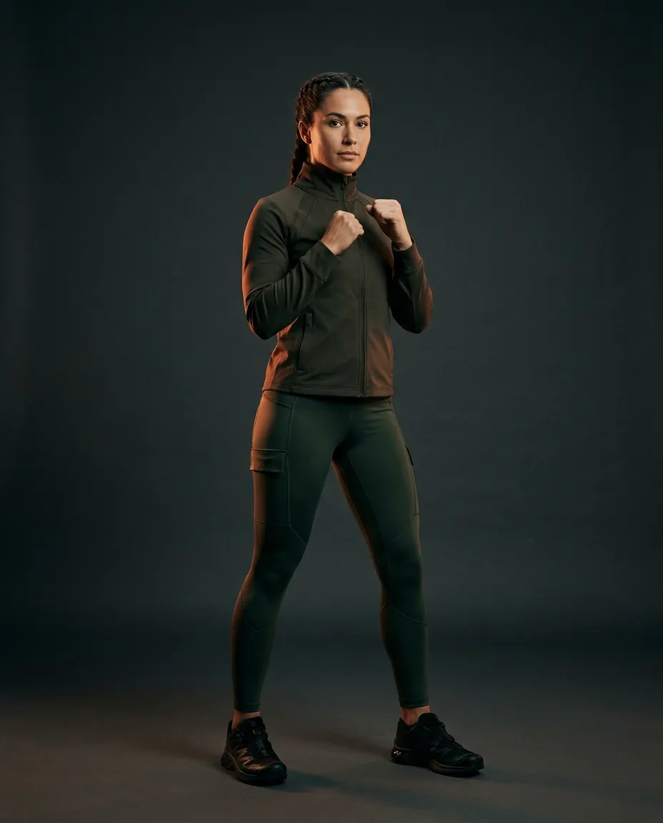 Confident woman demonstrating prepared and empowered self defense stance