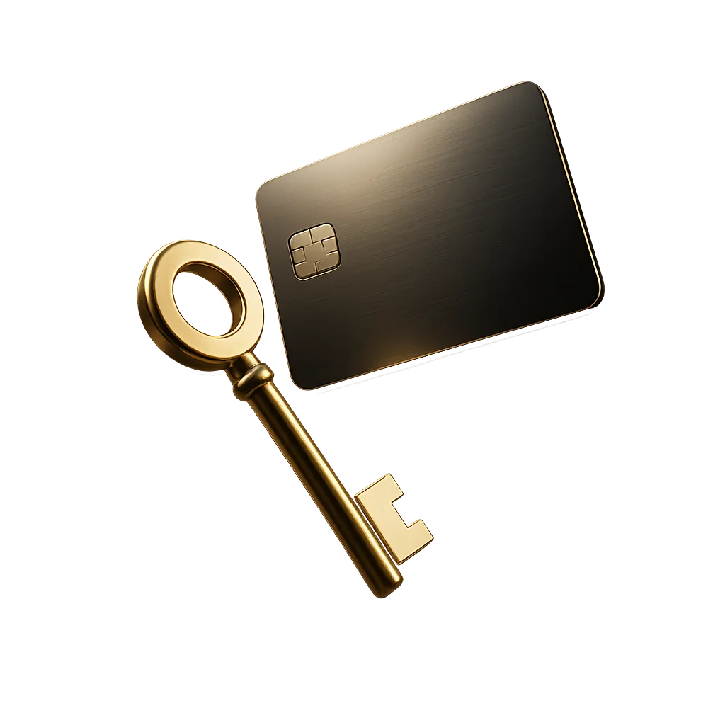 High-fidelity 3D render cutout of a floating gold key representing financial mastery