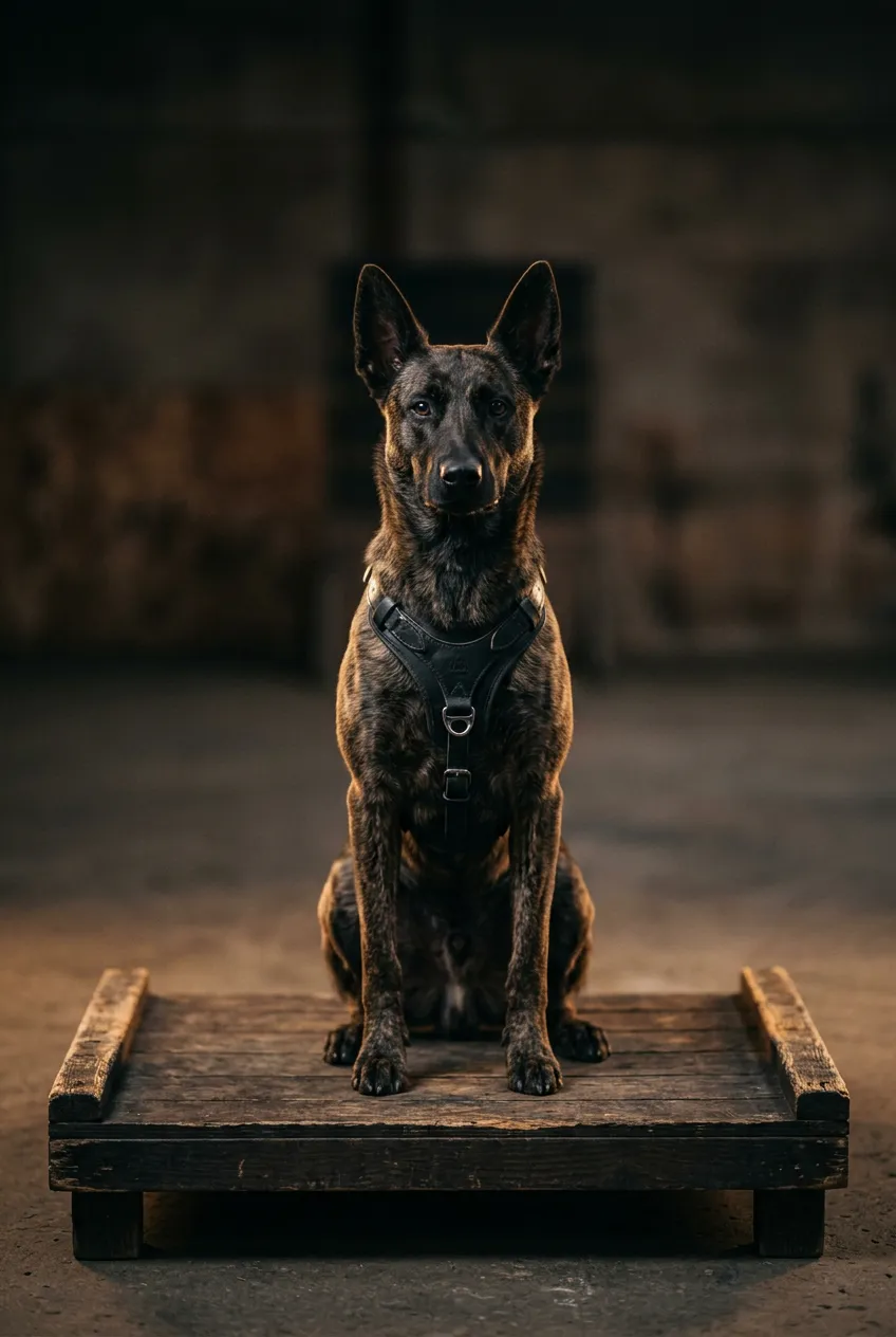 Working Dutch Shepherd holding steady perimeter stay on elevated place board