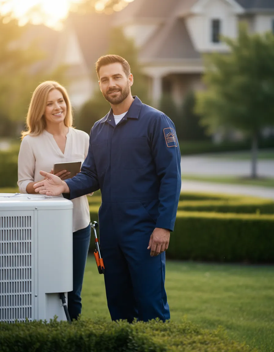 Summit Climate Solutions professional HVAC team member speaking with a homeowner