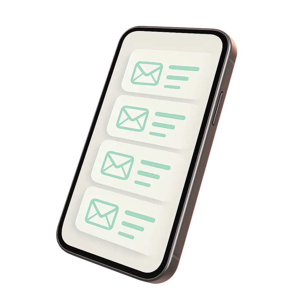 Sleek modern smartphone floating with email notifications