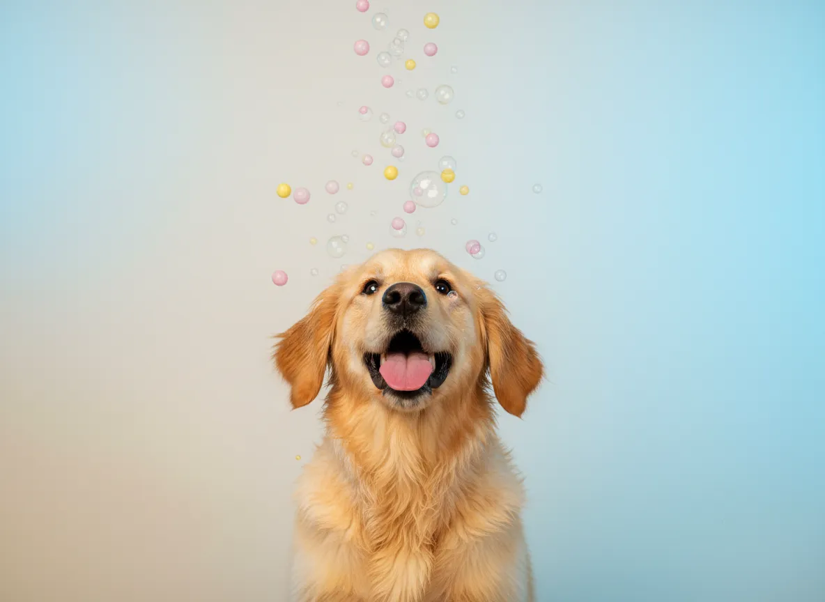 Dog receiving a bath and brush