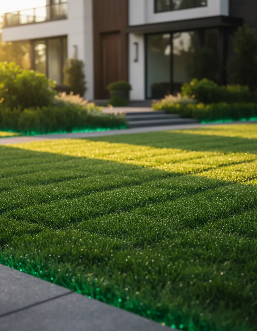 A high-quality view of a beautifully maintained residential yard showcasing professional lawn care