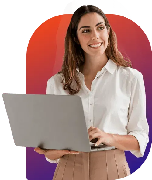 Woman holding a laptop