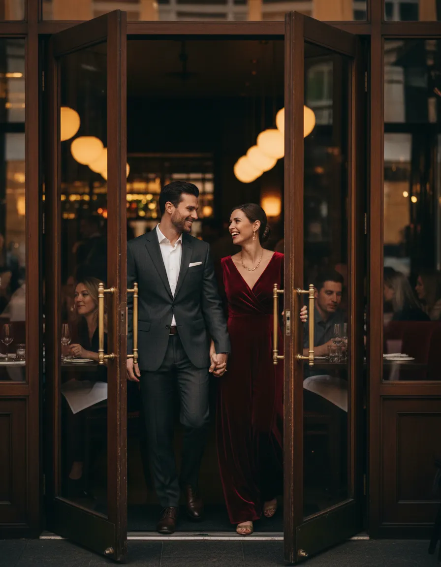 Customer finishing a meal at a fine dining restaurant