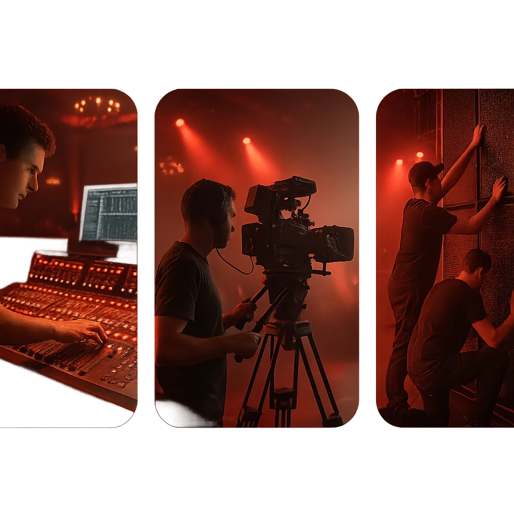 AV America production crew and audio engineers working behind the scenes at a corporate conference