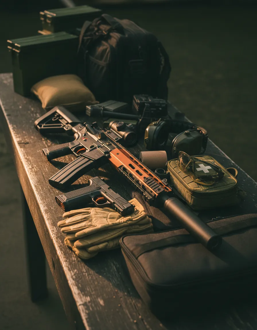 A close up view of premium firearms ready for use on the range