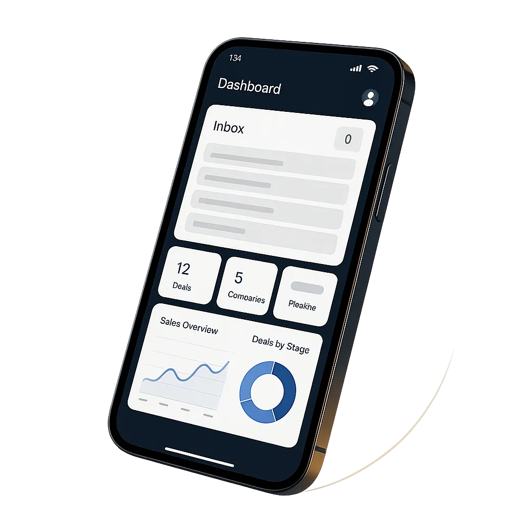 Mockup de la aplicación móvil de Vende Con Sistemas CRM
