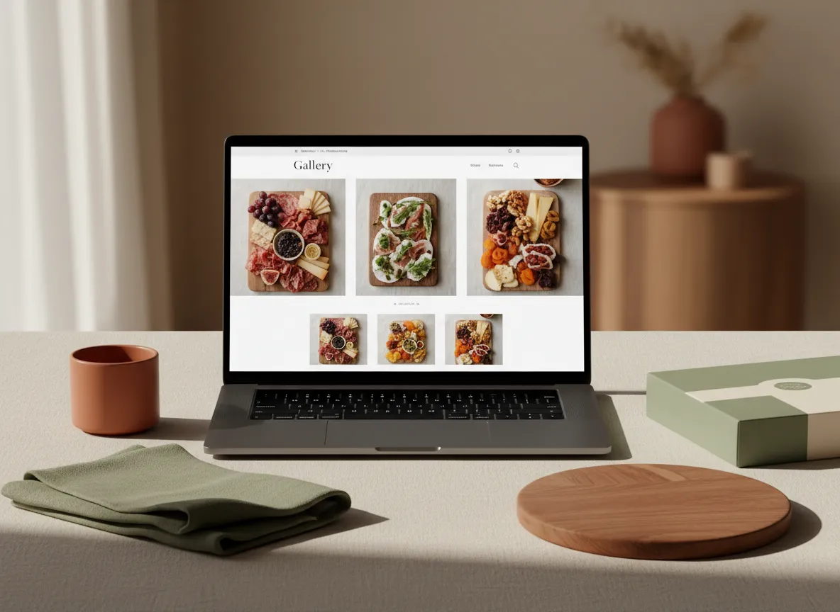 Beautiful charcuterie gallery website showcasing high-end boards