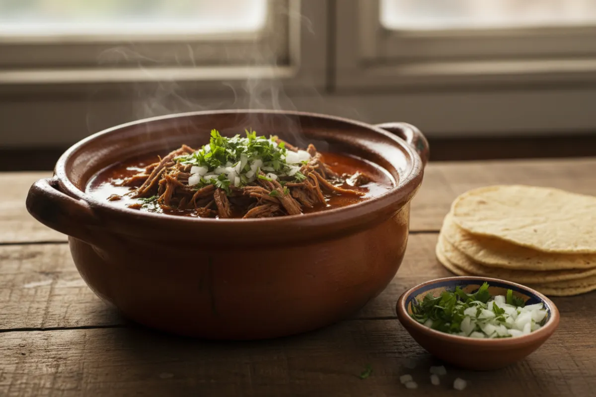 Birria prep ingredients arranged neatly with seasoning and herbs