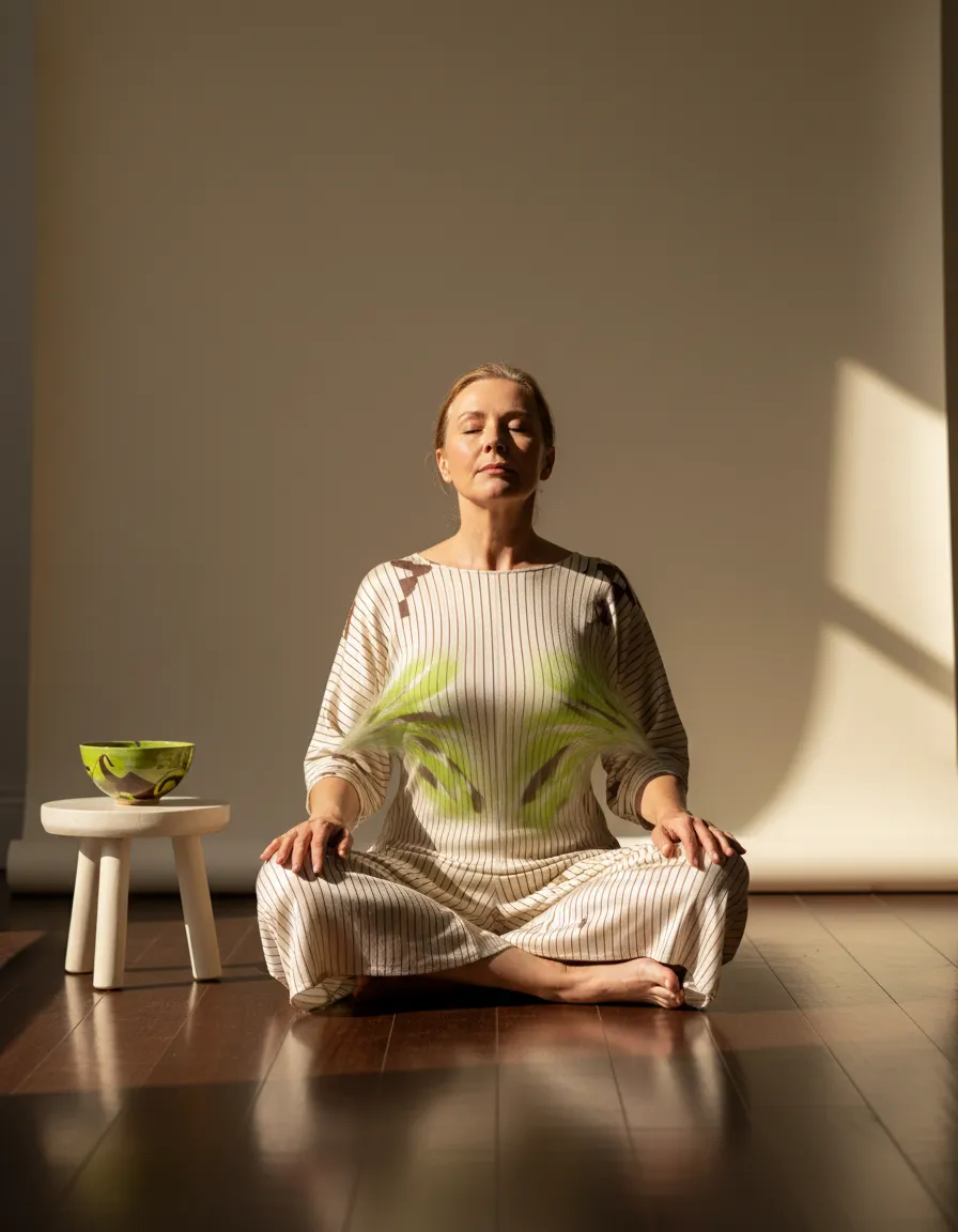 A person breathing calmly, showing natural movement patterns.