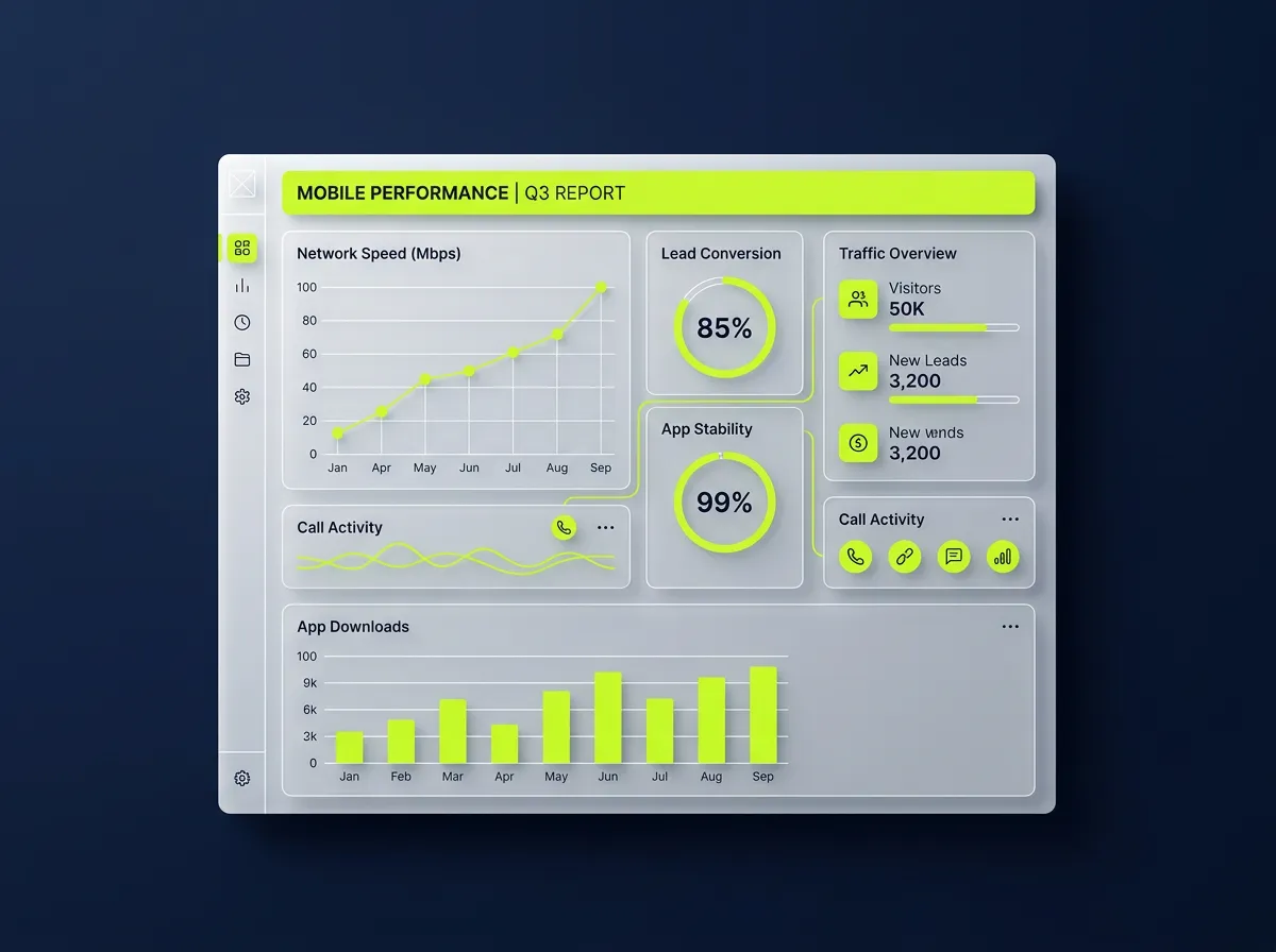 Speed & Mobile Performance technical wireframe and metrics dashboard