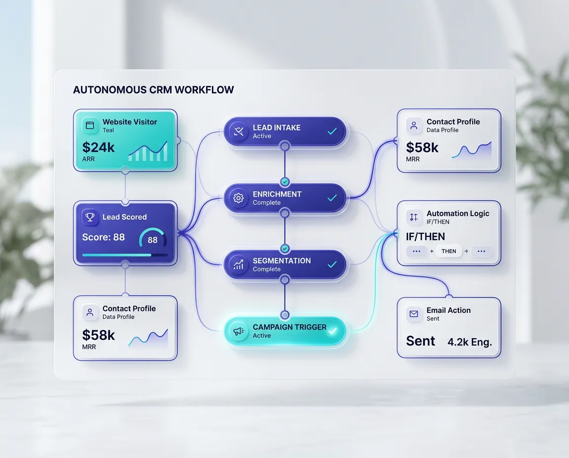 HubAI Autonomous CRM Workflow Architecture Interface