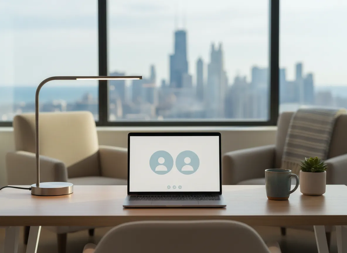 Calm coaching environment representing online and in-person sessions