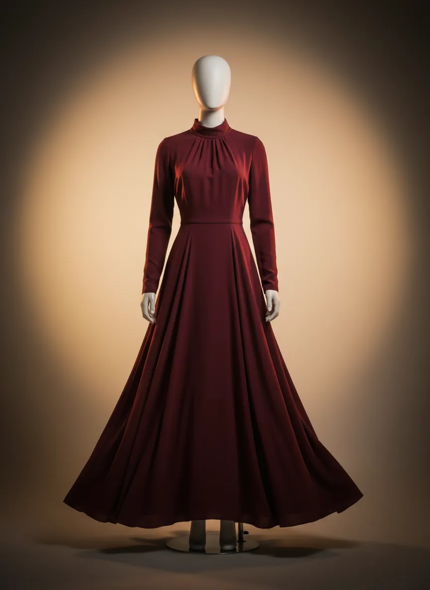 Classic High-Neck Flow Dress