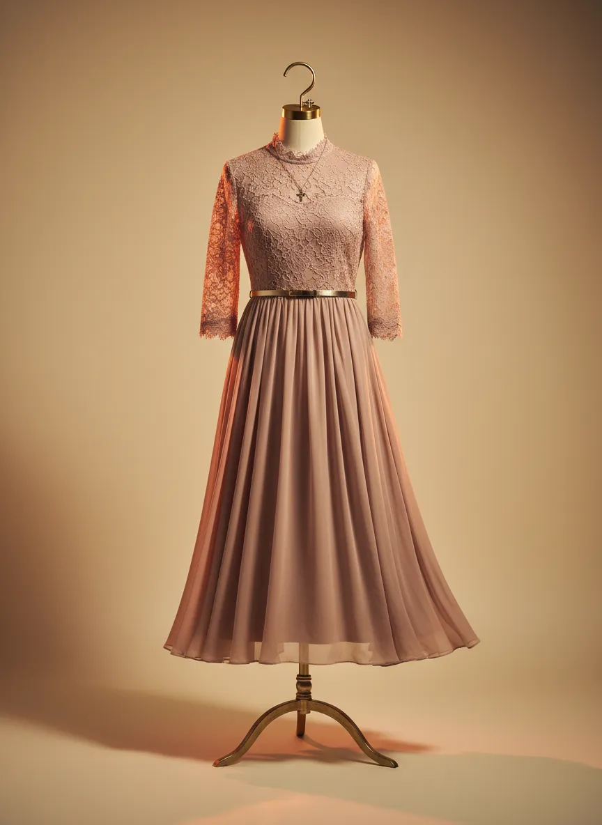 Lace & Chiffon Midi Dress