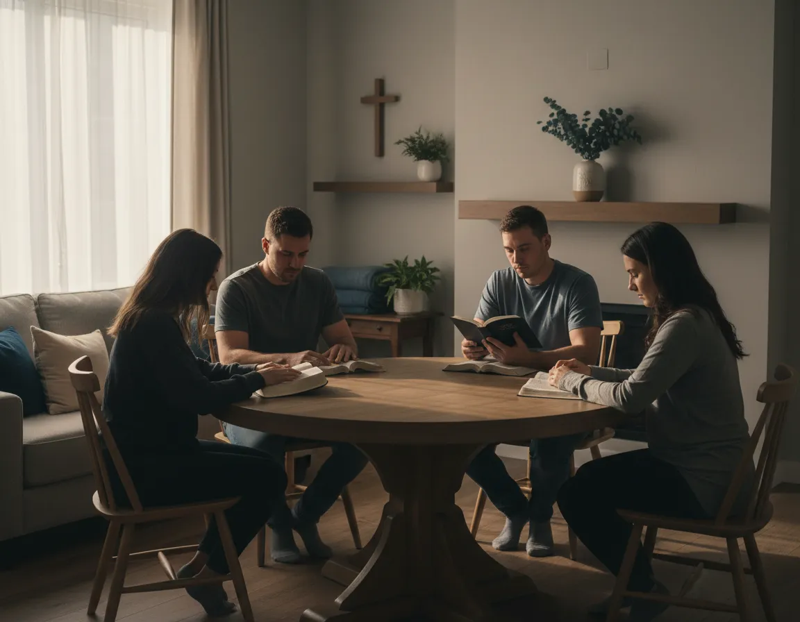 Residents with Bibles during morning devotional